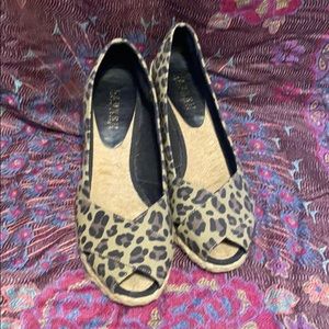 Ralph Lauren Leopard Peep Toe Wedge Shoe